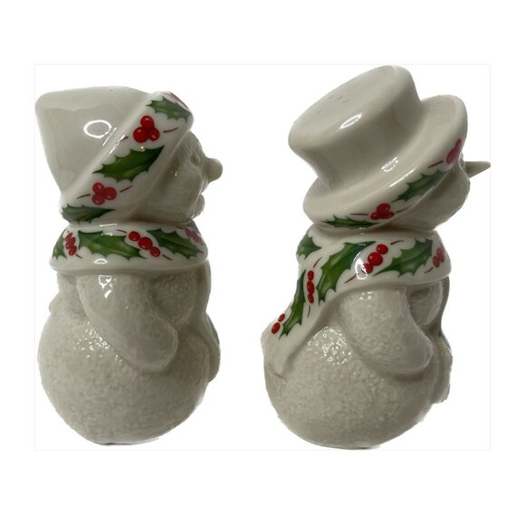Vintage 90s Lenox Holiday Snowman Salt & Pepper Porcelain Shakers - Picture 4 of 6